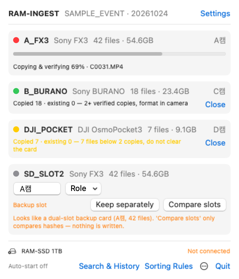 One color for the result — green means format it in the camera.